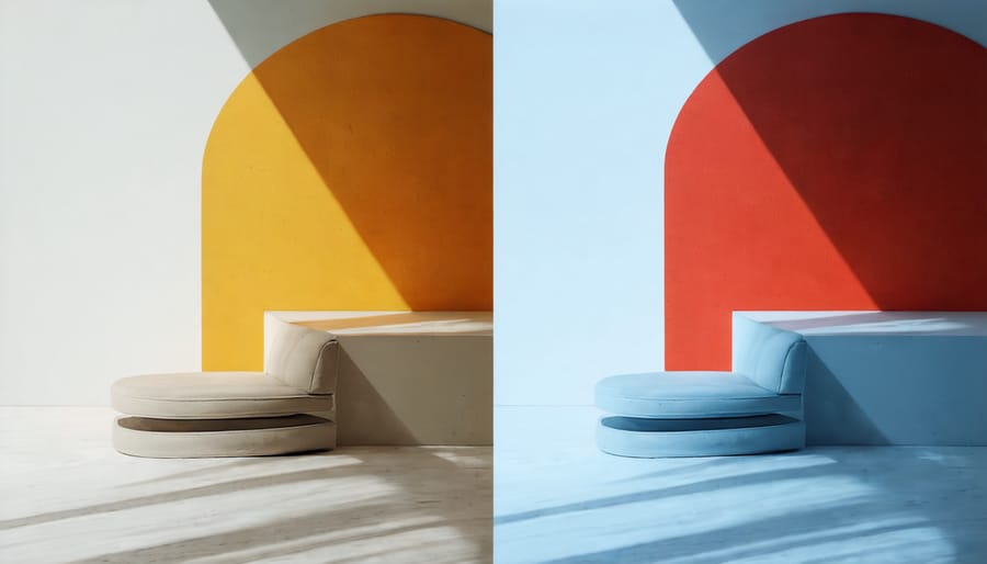 Side-by-side comparison of identical street scene shot with 24mm and 200mm lenses showing perspective differences