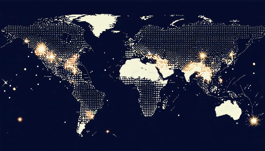 Map showing dark sky locations versus light-polluted areas for astrophotography