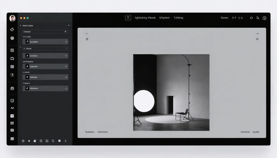 User interface of photography lighting software displaying light metering and scene recognition features