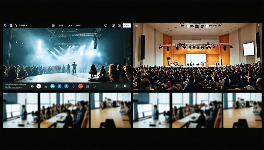 PTZ camera automatically tracking performers on stage during a live event