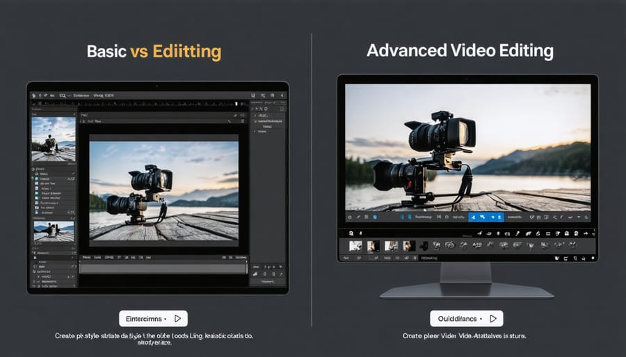 Side-by-side comparison of basic and professional mobile video editing interfaces