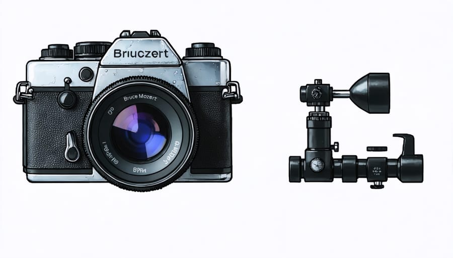 Historical photograph of Bruce Mozert with his pioneering underwater camera housing system