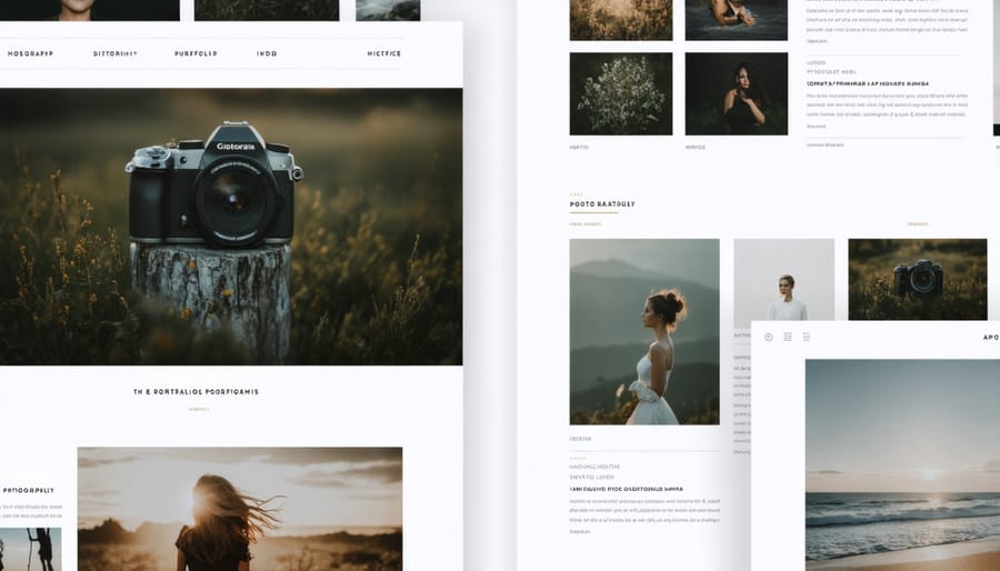 Professional photography portfolio website shown across desktop, tablet, and mobile screens
