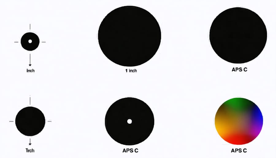 Visual size comparison between 1-inch and APS-C camera sensors showing dimensional differences
