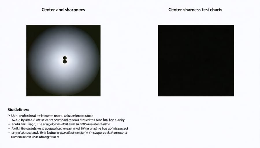 Optical test chart showing sharpness comparison between center and corner performance of 7artisans lens