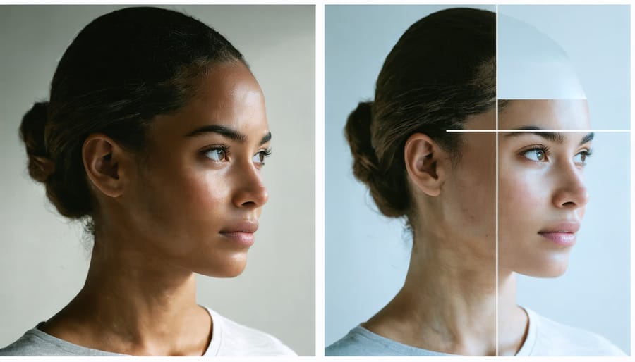 Split-screen photograph showing the difference between stabilized and non-stabilized images