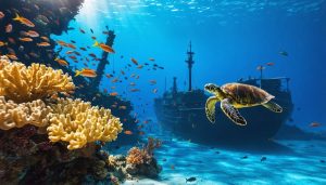 A vibrant underwater scene showcasing a colorful coral reef with various marine species, highlighting the impact of pioneering photographers on ocean conservation through their revealing images.