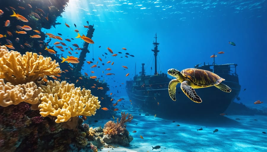 A vibrant underwater scene showcasing a colorful coral reef with various marine species, highlighting the impact of pioneering photographers on ocean conservation through their revealing images.