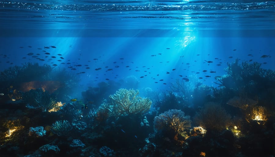 Professional underwater lighting configuration with dual strobes illuminating coral reef