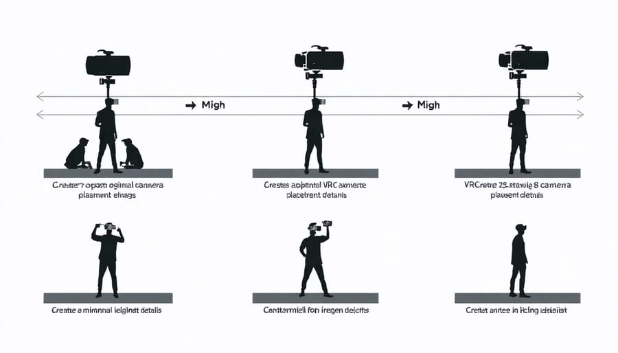 Technical diagram illustrating recommended VR camera positioning and heights