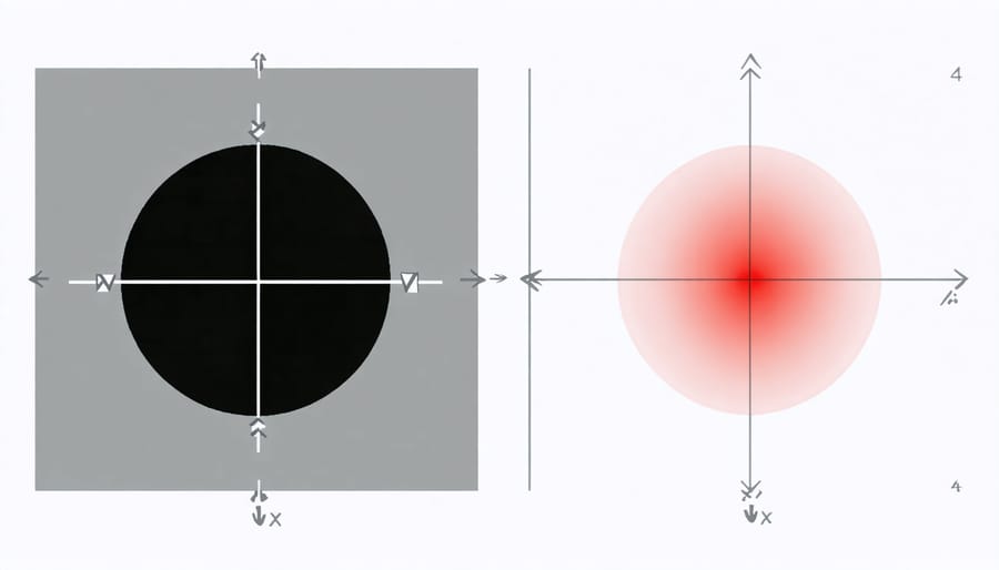 Side-by-side comparison of traditional and VR rule of thirds composition grids
