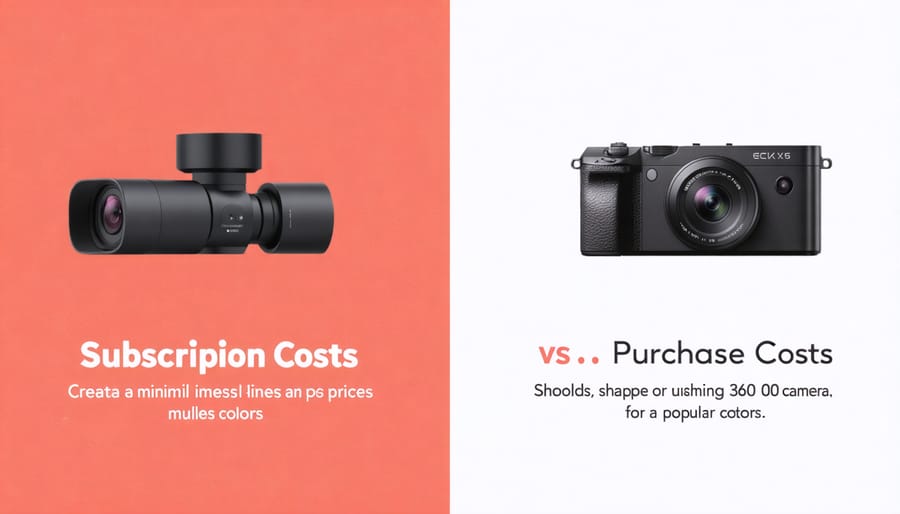 Cost comparison chart showing subscription fees and purchase prices for professional 360 cameras