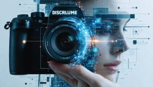 Artistic depiction of a camera lens integrated with digital circuits, illustrating the intersection of AI technology and traditional photography ethics.
