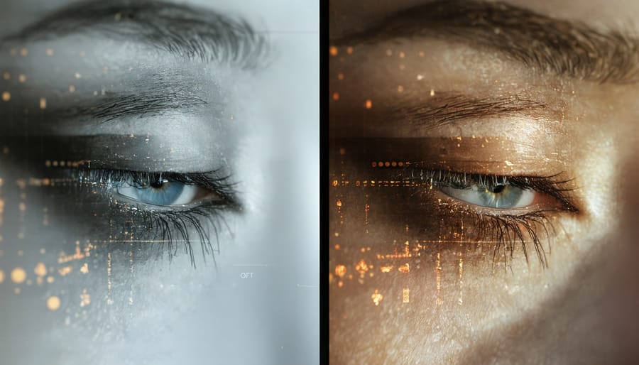 Side-by-side comparison of original and AI-enhanced photography showing transparent editing process