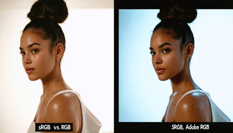 Comparison showing color differences between sRGB and Adobe RGB color spaces