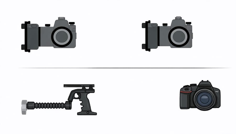 Labeled illustration of essential photography equipment for dynamic angle shots