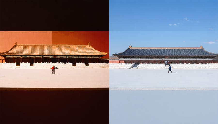 Side-by-side comparison of Eastern minimalist composition and Western rule of thirds photography