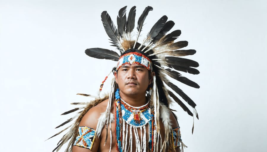 Indigenous photographer working with cultural elements during a contemporary portrait photoshoot