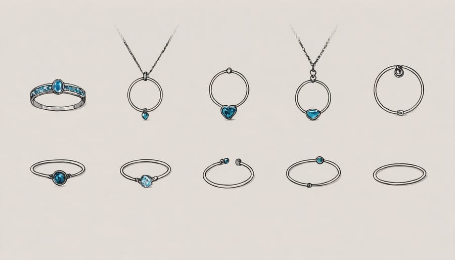 Various jewelry types with corresponding optimal camera settings displayed