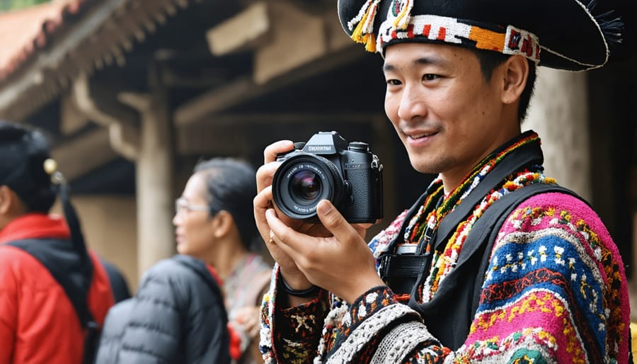 Photographer using both modern and traditional photography tools at cultural event
