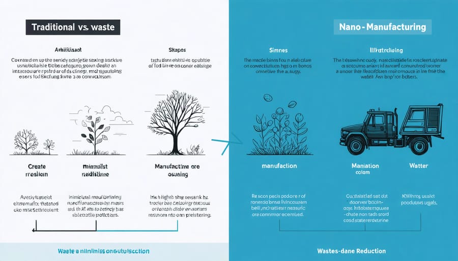 Side-by-side comparison diagram of camera manufacturing waste between conventional and nanotechnology processes