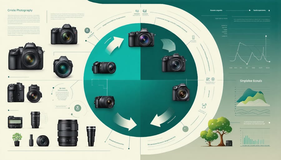 Diagram illustrating the cycle of buying, selling, and recycling photography equipment