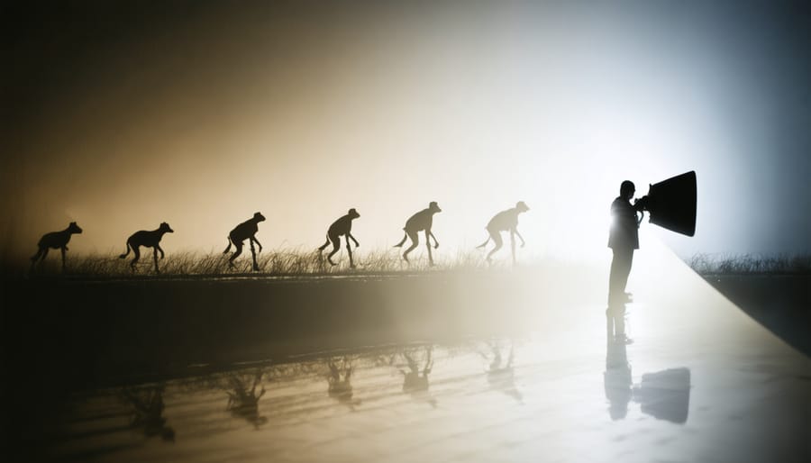 A conceptual image depicting the journey of a photographer growing under mentorship, illustrated by a transition from unclear to clear photos, symbolizing artistic development and guidance.
