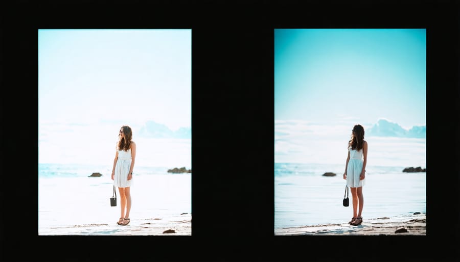 Comparison of optical viewfinder and electronic viewfinder displays showing the same scene