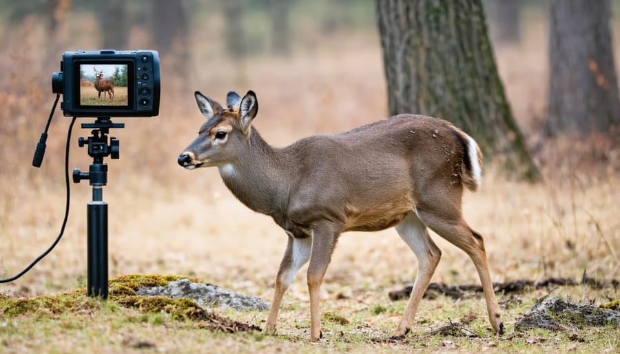 Sequential images of a deer captured by a motion-activated wildlife camera