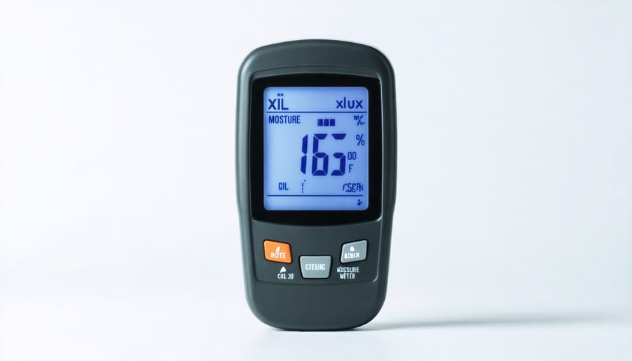 xlux moisture meter device displaying humidity reading with clear LCD screen