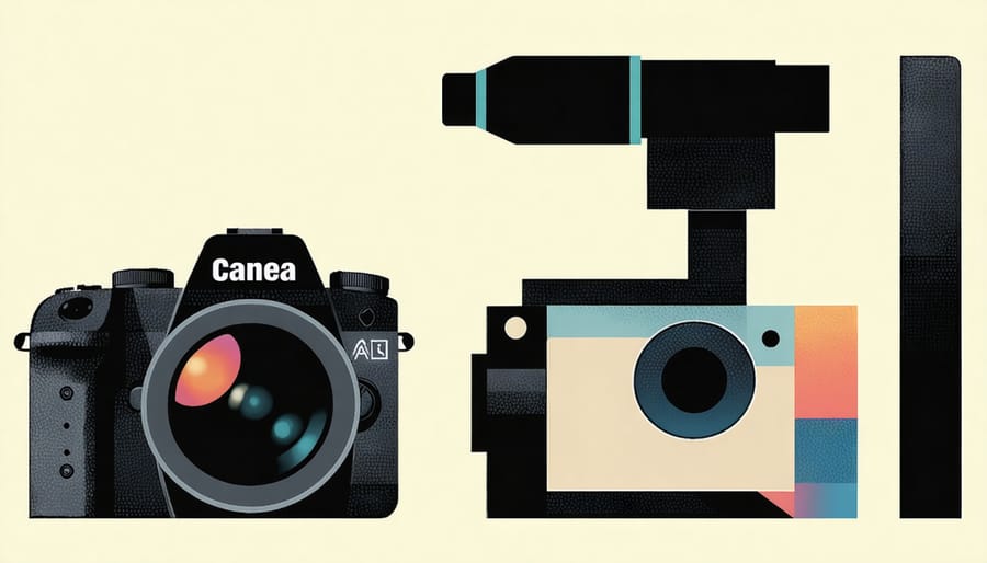 Close-up of camera lens with AI chip reflection