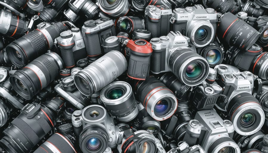 Organized collection of recyclable camera components in processing facility