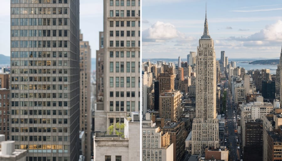 Side-by-side comparison of a night cityscape photographed with different f-stop settings showing depth of field effects