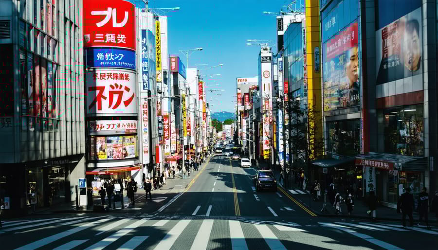 Vibrant nighttime photograph of Shibuya Crossing with light trails and pedestrians