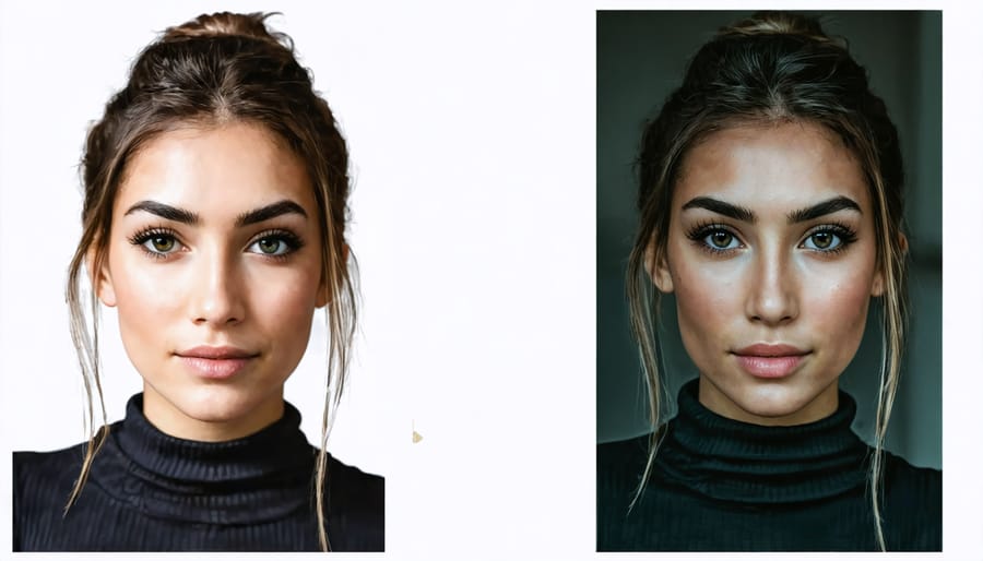 Comparison of the same portrait with deep and shallow depth of field showing bokeh effect