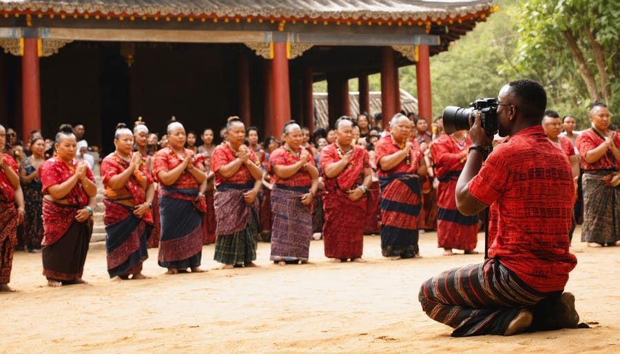 Group of photographers documenting traditional ceremony from respectful distance