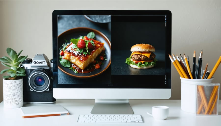 Food photograph being edited on professional monitor in studio setting