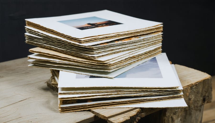 Hands holding open a handmade photography zine on workshop table