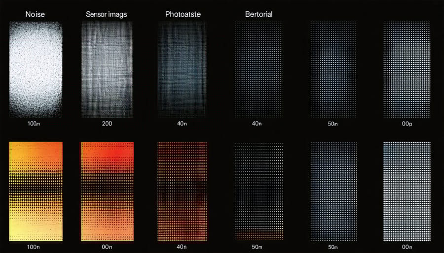 Image grid showing noise levels at increasing ISO settings for different sensor sizes