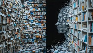 Visual representation of metadata optimization showing a transition from a cluttered digital photo library to an organized, searchable image collection.