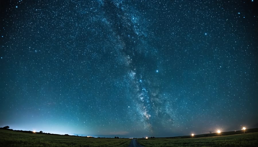 Clear night sky photograph showing the Milky Way with pinpoint stars and a well-focused landscape