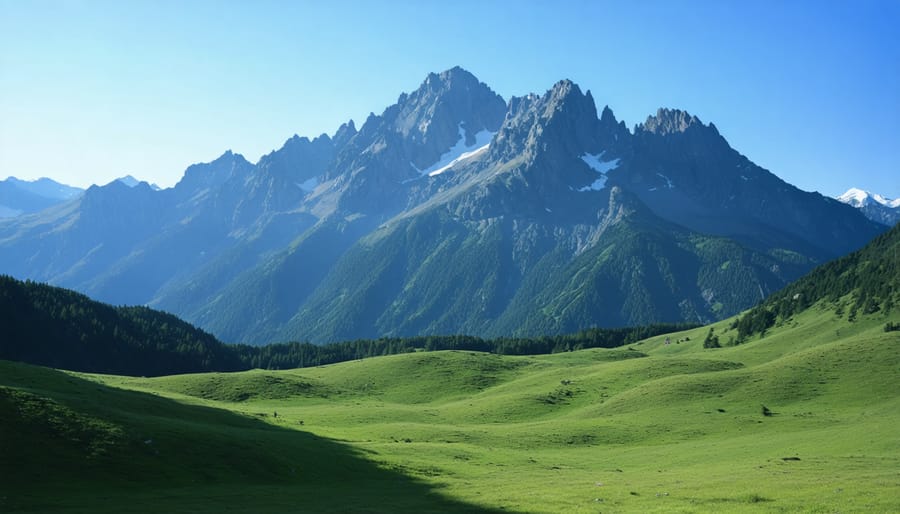 Mountain photograph with person for scale and leading lines in foreground