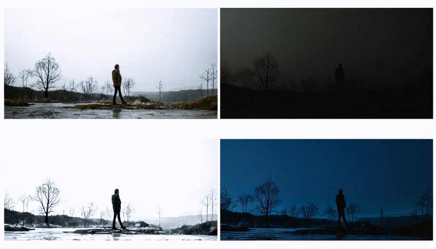 Comparison of identical scenes shot with different camera settings demonstrating mood variation