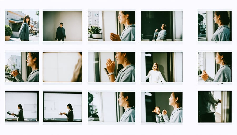 Sequential photography series showing morning to evening moments in someone's daily life