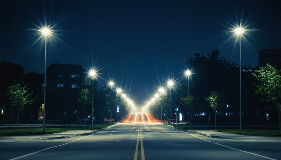 Night urban photography with dramatic starburst effects on city lights