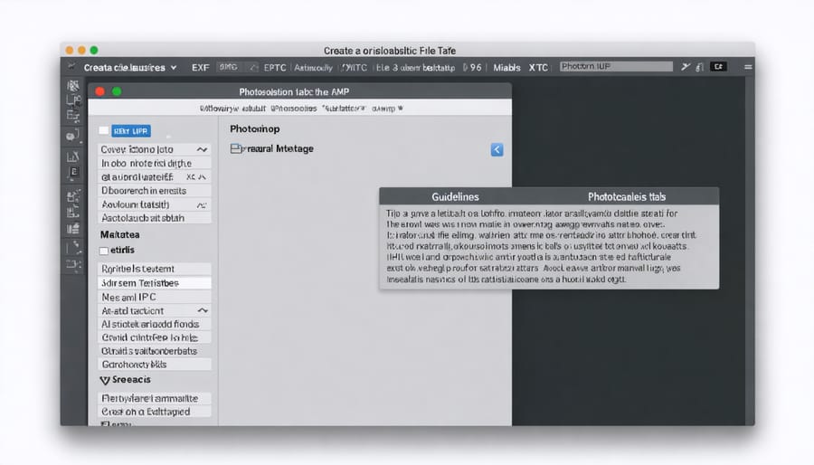 Photoshop File Info dialog interface displaying metadata categories and fields