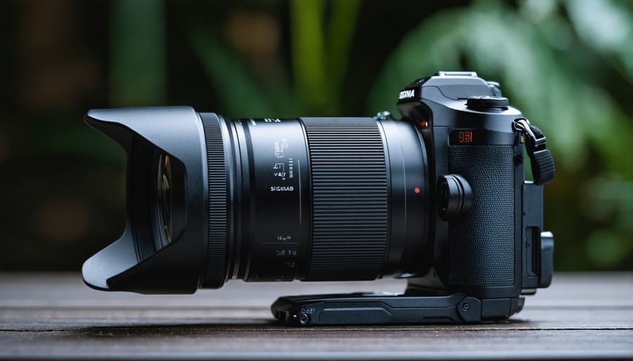 Sigma 18-35mm f/1.8 Art lens on dark surface with dramatic lighting