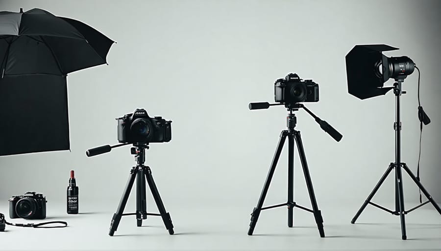 Photographer testing professional camera lens in outdoor setting