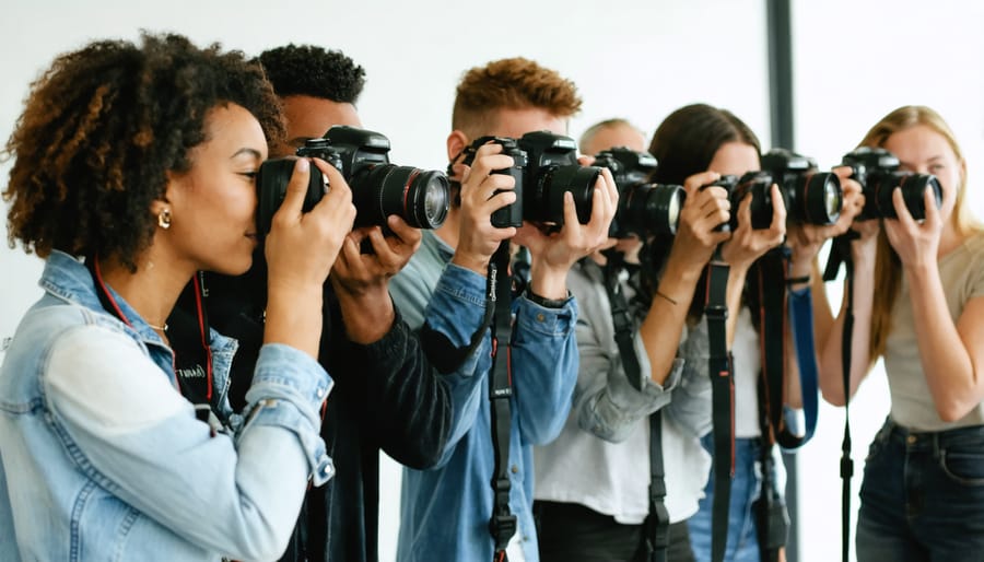 Multiple photographers engaged in virtual photography meeting