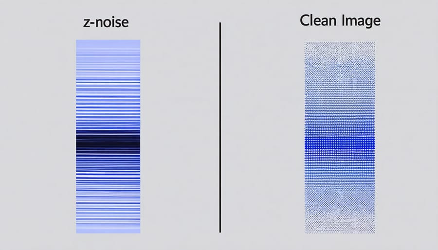 Comparison of two identical photos: one showing visible z-noise patterns and one without noise